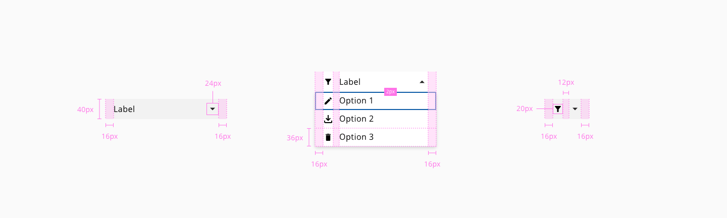 Dropdown design specifications
