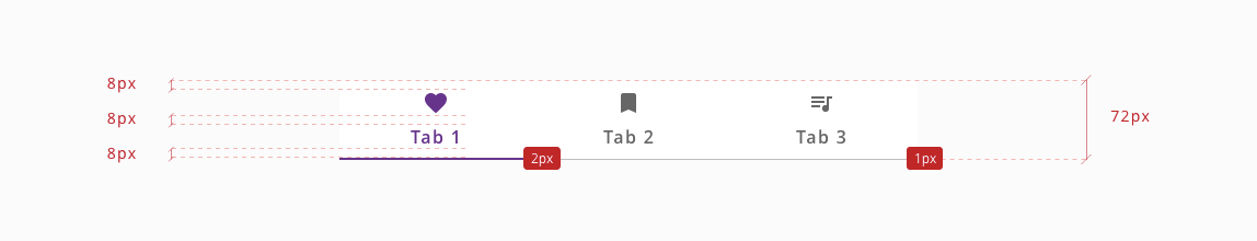 72px height fixed tabs design specifications