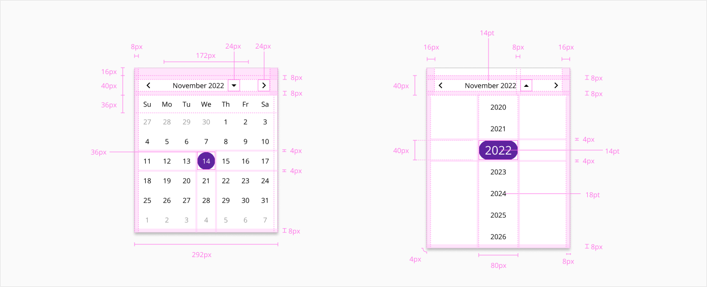 Date picker design specifications