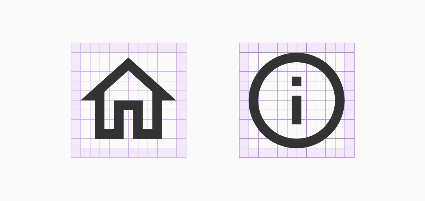 Material icons with grid and safe area