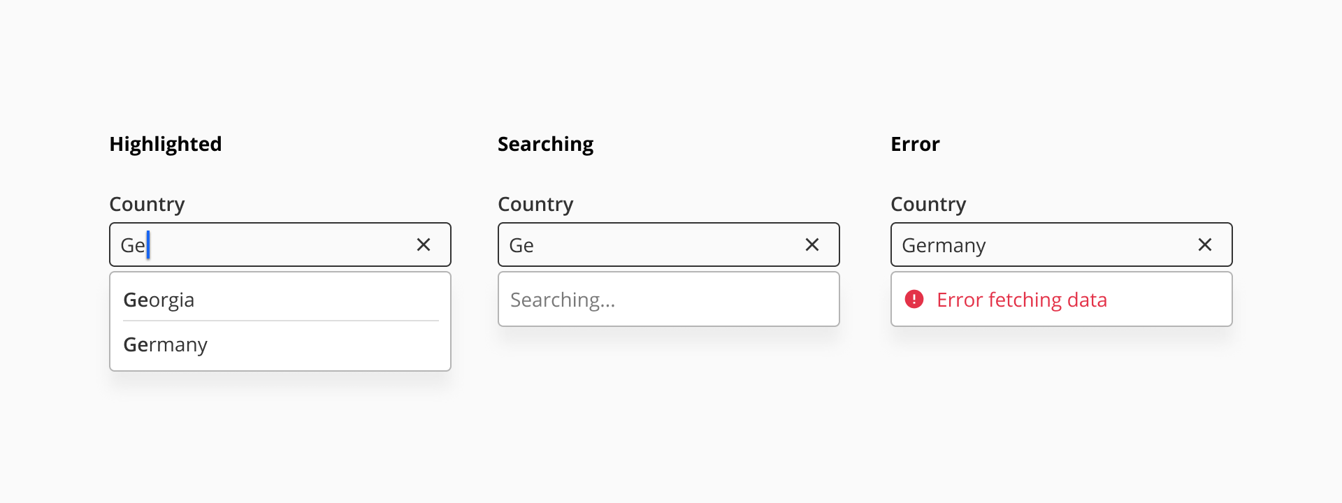 Autosuggest states of the text input