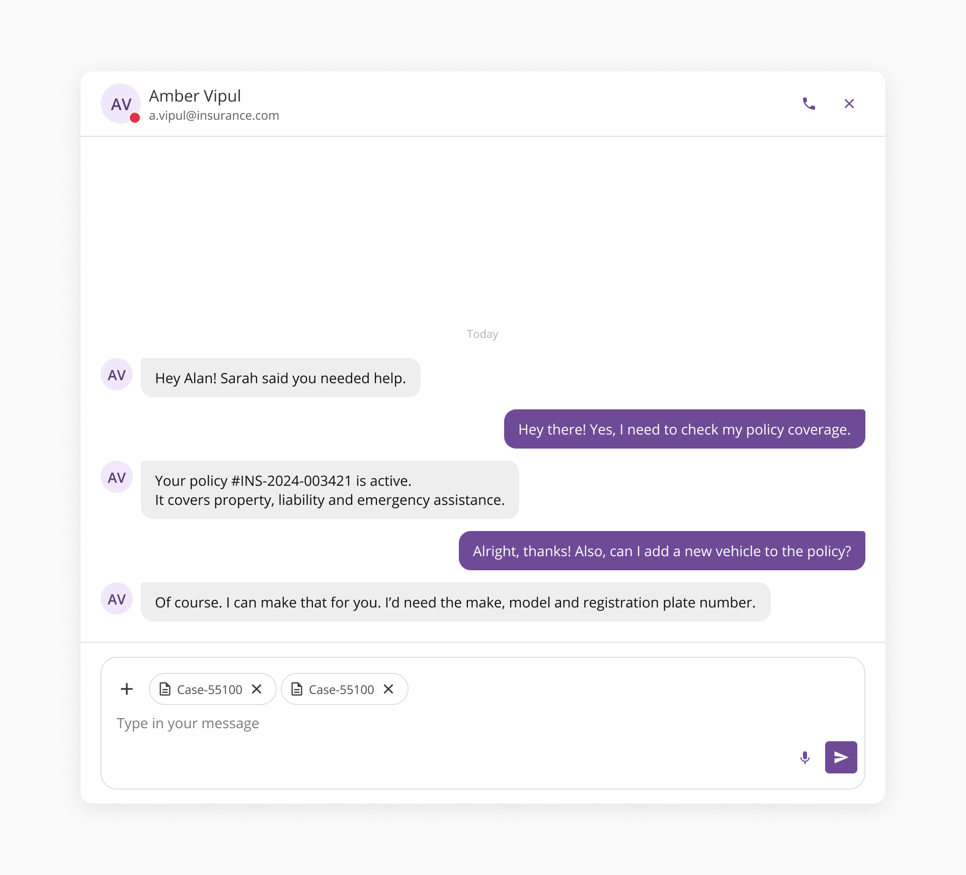 An example of our message input inside a conversational interface.