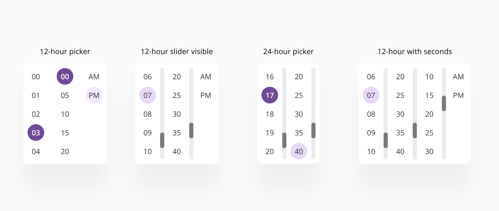 States for the time picker popup